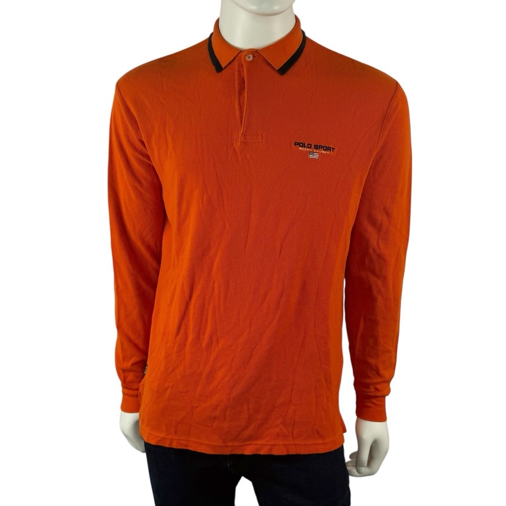 VTG Polo Sport‎ Ralph Lauren Long Sleeve Polo/Rugby Shirt Orange Size Medium